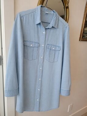 Light Wash Denim Button-Down Shirt Dress